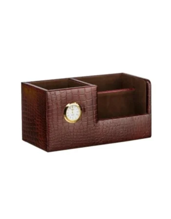 Leatherette Desk Organizer with Analog Clock