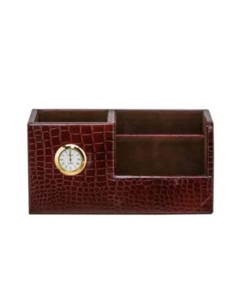 Leatherette Desk Organizer with Analog Clock