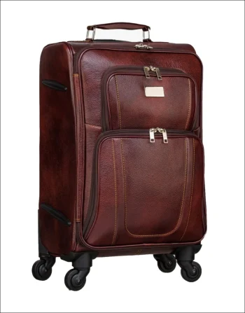 Premium Leather Rolling Suitcase – Mahogany Brown